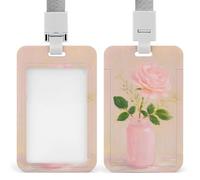 Jubonexis Pastel Pink Rose in Jar ID Badge Holder Retractable Clip Card Holder Card Protector Name Badge Name Tag for Work Office Doctor Nurse