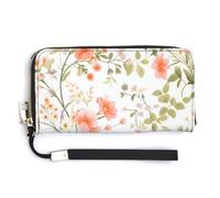Jubonexis Pastel Pink Small Floral Pattern PU Leather Clutch Long Bifold Wallet, Coin Purse Credit Pass Case, Durable Card-Holder Money Storage for Women Men