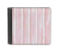 Jubonexis Pastel Pink Watercolor Wide Stripe Pattern Soft PU Leather Bifold Wallet, Coin Purse Credit Pass Case, Durable Card-Holder Slim Billfold for Men Woman Money Storage