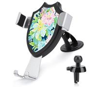 Jubonexis Pastel Pink Yellow Green Flower Floral Car Phone Holder Mount Triangle Clip Base Air Vent Cell Phone Car Mount Automotive Accessories for 4-6 Inches Cell Smartphones