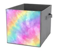 Jubonexis Pastel Rainbow Colors Tie-dye Pattern Cube Storage Bins Storage Cubes Foldable Decorative Fabric Storage Baskets Home Organizers with Handles for Shelves,Closet, 27x27 CM