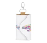 Jubonexis Pastel Rainbow Shark Skeleton Key Holder Bag PU Leather ID Card Holder Keychains Case Cover for Men Women