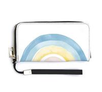 Jubonexis Pastel Yellow Blue Rainbow Minimalistic PU Leather Clutch Long Bifold Wallet, Coin Purse Credit Pass Case, Durable Card-Holder Money Storage for Women Men