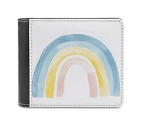 Jubonexis Pastel Yellow Blue Rainbow Minimalistic Soft PU Leather Bifold Wallet, Coin Purse Credit Pass Case, Durable Card-Holder Slim Billfold for Men Woman Money Storage