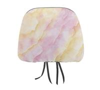 Jubonexis Pastel Yellow Pink Marble Printed Car Headrest Cover,2 Pieces, Elastic Comfort Head Rest Cover for Women Men, Universal Fits Most Cars Van SUV Truck, Car Interior Decor Accessories