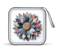 Jubonexis Patchwork Denim Fabric Collage Sunflower CD Case DVD Storage Case Portable for Car Home Travel