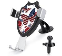 Jubonexis Patriotic Butterfly American Flag Pattern Wings Car Phone Holder Mount Triangle Clip Base Air Vent Cell Phone Car Mount Automotive Accessories for 4-6 Inches Cell Smartphones