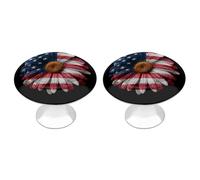 Jubonexis Patriotic Daisy Flower Round Drawer Cabinet Knobs Handles with Screws,2 Pcs, Drawer Dresser Knob Pulls Decor for Wardrobe Cupboard Home Office Kitchen