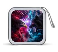 Jubonexis Patriotic Flag Eagle Vs Black Wolf CD Case DVD Storage Case Portable for Car Home Travel