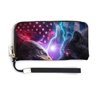 Jubonexis Patriotic Flag Eagle Vs Black Wolf PU Leather Clutch Long Bifold Wallet, Coin Purse Credit Pass Case, Durable Card-Holder Money Storage for Women Men