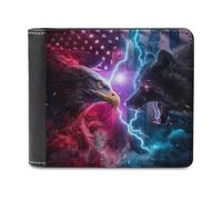 Jubonexis Patriotic Flag Eagle Vs Black Wolf Soft PU Leather Bifold Wallet, Coin Purse Credit Pass Case, Durable Card-Holder Slim Billfold for Men Woman Money Storage