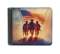 Jubonexis Patriotic Memorial Soldiers Silhouettes Soft PU Leather Bifold Wallet, Coin Purse Credit Pass Case, Durable Card-Holder Slim Billfold for Men Woman Money Storage
