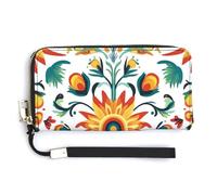 Jubonexis Patterns of Traditional Mexican Folk PU Leather Clutch Long Bifold Wallet, Coin Purse Credit Pass Case, Durable Card-Holder Money Storage for Women Men