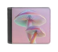 Jubonexis Peace Mushrooms Pastel Rainbow Color Iridescent Soft PU Leather Bifold Wallet, Coin Purse Credit Pass Case, Durable Card-Holder Slim Billfold for Men Woman Money Storage