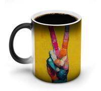 Jubonexis Peace Sign Hand Graffiti on Yellow Color Changing Mugs Heat Changing Ceramic Coffee Mug Novelty Funny Tea Water Cup 11OZ