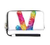 Jubonexis Peace Sign Hands Puzzle Pieces Watercolor Style PU Leather Clutch Long Bifold Wallet, Coin Purse Credit Pass Case, Durable Card-Holder Money Storage for Women Men