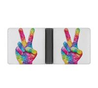 Jubonexis Peace Sign Hands Puzzle Pieces Watercolor Style Soft PU Leather Bifold Wallet, Coin Purse Credit Pass Case, Durable Card-Holder Slim Billfold for Men Woman Money Storage