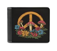 Jubonexis Peace Sign Mushrooms Flowers Soft PU Leather Bifold Wallet, Coin Purse Credit Pass Case, Durable Card-Holder Slim Billfold for Men Woman Money Storage
