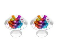 Jubonexis Peace Sign Rainbow Colored Paint Splats Round Drawer Cabinet Knobs Handles with Screws,2 Pcs, Drawer Dresser Knob Pulls Decor for Wardrobe Cupboard Home Office Kitchen