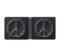 Jubonexis Peace Symbol Barbed Wire on Dark Gray Soft PU Leather Bifold Wallet, Coin Purse Credit Pass Case, Durable Card-Holder Slim Billfold for Men Woman Money Storage