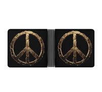Jubonexis Peace Symbol in Rich Metallic Gold Soft PU Leather Bifold Wallet, Coin Purse Credit Pass Case, Durable Card-Holder Slim Billfold for Men Woman Money Storage