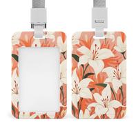 Jubonexis Peach Rust Lily Cottagecore Aesthetic ID Badge Holder Retractable Clip Card Holder Card Protector Name Badge Name Tag for Work Office Doctor Nurse