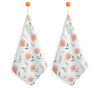 Jubonexis Peach Watercolor Carnations Small Hand Towel with Hanging Loop 2 PCS Absorbent Soft Wash Cloth for Kitchen Bathroom