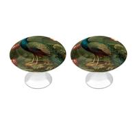 Jubonexis Peacock Standing Near A Lotus Pond Round Drawer Cabinet Knobs Handles with Screws,2 Pcs, Drawer Dresser Knob Pulls Decor for Wardrobe Cupboard Home Office Kitchen