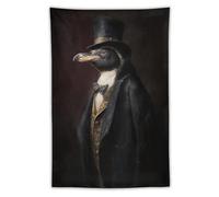 Jubonexis Penguin in Victorian Suit Dark Fantasy Tapestry Polyester Aesthetic Wall Hanging Bedroom Living Room Dorm Decor 40"x60"
