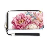Jubonexis Peonies and Bluebells PU Leather Clutch Long Bifold Wallet, Coin Purse Credit Pass Case, Durable Card-Holder Money Storage for Women Men