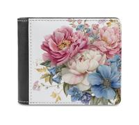 Jubonexis Peonies and Bluebells Soft PU Leather Bifold Wallet, Coin Purse Credit Pass Case, Durable Card-Holder Slim Billfold for Men Woman Money Storage