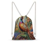 Jubonexis Pheasant Woodland Drawstring Backpack Canvas String Bag Lightweight Sports Gym Bag for Men Women