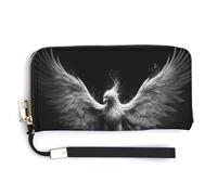 Jubonexis Phoenix Rising from The Ashes Black and White PU Leather Clutch Long Bifold Wallet, Coin Purse Credit Pass Case, Durable Card-Holder Money Storage for Women Men