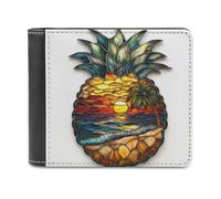Jubonexis Pineapple Shape Tropical Beach Sunset Soft PU Leather Bifold Wallet, Coin Purse Credit Pass Case, Durable Card-Holder Slim Billfold for Men Woman Money Storage