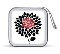 Jubonexis Pink and Black Dahlia Flower CD Case DVD Storage Case Portable for Car Home Travel