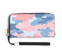 Jubonexis Pink and Blue Camo PU Leather Clutch Long Bifold Wallet, Coin Purse Credit Pass Case, Durable Card-Holder Money Storage for Women Men