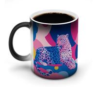 Jubonexis Pink and Blue Leopard Color Changing Mugs Heat Changing Ceramic Coffee Mug Novelty Funny Tea Water Cup 11OZ