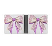 Jubonexis Pink and Purple Coquette Bow Soft PU Leather Bifold Wallet, Coin Purse Credit Pass Case, Durable Card-Holder Slim Billfold for Men Woman Money Storage