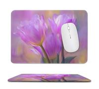 Jubonexis Pink And Purple Tulips Mouse Pad, Small Office Computer Mouse Pads for Desk Laptop with Non-Slip Rubber Base Mouse Mat, Gaming Mouse Pads