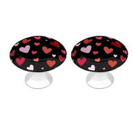 Jubonexis Pink and Red Heart Pattern Simple Round Drawer Cabinet Knobs Handles with Screws,2 Pcs, Drawer Dresser Knob Pulls Decor for Wardrobe Cupboard Home Office Kitchen