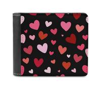 Jubonexis Pink and Red Heart Pattern Simple Soft PU Leather Bifold Wallet, Coin Purse Credit Pass Case, Durable Card-Holder Slim Billfold for Men Woman Money Storage