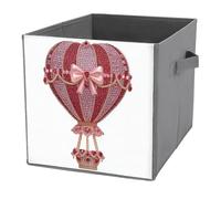 Jubonexis Pink And Red Heart Shaped Hot Air Balloon Cube Storage Bins Storage Cubes Foldable Decorative Fabric Storage Baskets Home Organizers with Handles for Shelves,Closet, 27x27 CM