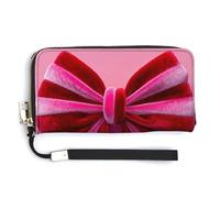 Jubonexis Pink and Red Velvet Coquette Bow PU Leather Clutch Long Bifold Wallet, Coin Purse Credit Pass Case, Durable Card-Holder Money Storage for Women Men