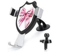 Jubonexis Pink And White Bow Car Phone Holder Mount Triangle Clip Base Air Vent Cell Phone Car Mount Automotive Accessories for 4-6 Inches Cell Smartphones