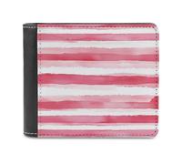 Jubonexis Pink and White Striped Watercolor Soft PU Leather Bifold Wallet, Coin Purse Credit Pass Case, Durable Card-Holder Slim Billfold for Men Woman Money Storage