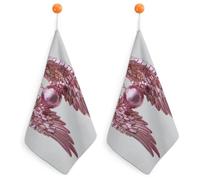 Jubonexis Pink Angel Wings And Disco Ball Small Hand Towel with Hanging Loop 2 PCS Absorbent Soft Wash Cloth for Kitchen Bathroom