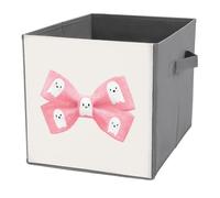 Jubonexis Pink Bow with Ghost Pattern Cube Storage Bins Storage Cubes Foldable Decorative Fabric Storage Baskets Home Organizers with Handles for Shelves,Closet, 27x27 CM