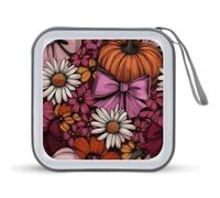 Jubonexis Pink Bows Orange Pumpkins White Daisies CD Case DVD Storage Case Portable for Car Home Travel
