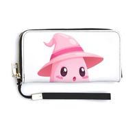 Jubonexis Pink Cartoon Ghost Dressed As Witch PU Leather Clutch Long Bifold Wallet, Coin Purse Credit Pass Case, Durable Card-Holder Money Storage for Women Men