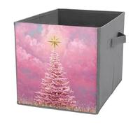 Jubonexis Pink Christmas Tree And Star Cube Storage Bins Storage Cubes Foldable Decorative Fabric Storage Baskets Home Organizers with Handles for Shelves,Closet, 27x27 CM